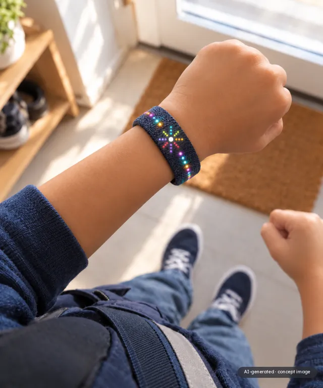 AI-generated concept image: A child raising their arm, with colourful fireworks glowing on the band.
