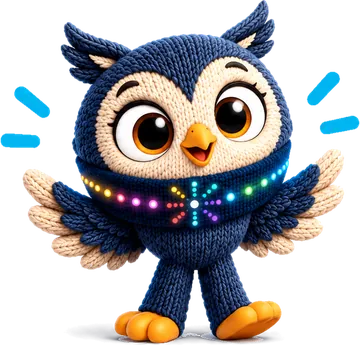 AI-generated illustration: The One Task owl spreading its wings in celebration, with colourful fireworks glowing on its light-up scarf.